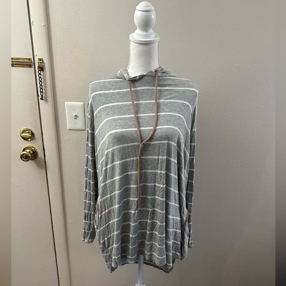Lovely J gray and white striped hoodie